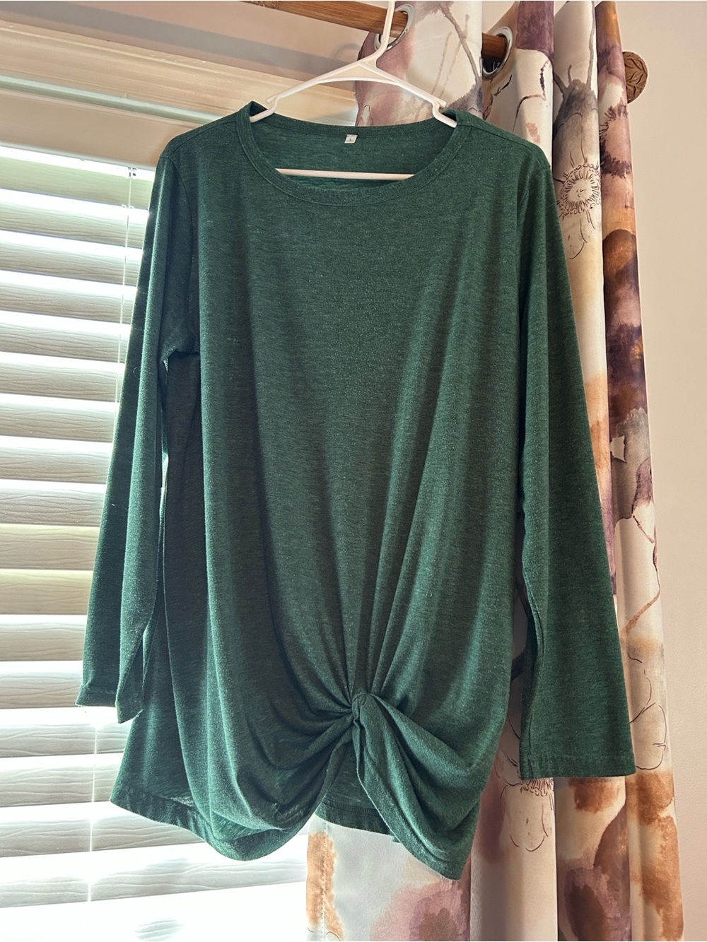 Twist-Front Long Sleeve Top in Forest Green